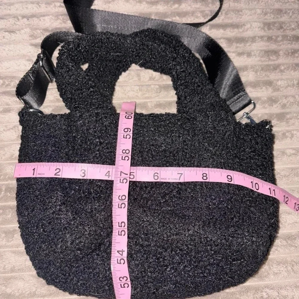 Forever 21 fur textured black knit bag with adjustable strap